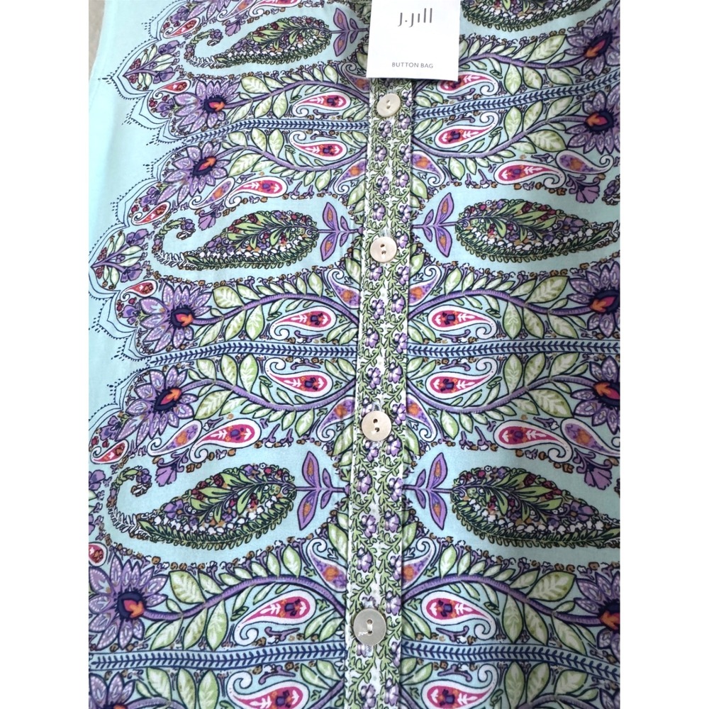 NWT J. Jill‎ Womens Paisley Floral Sleeveless Tunic Top Aqua Blue Petite Large - Picture 2 of 7
